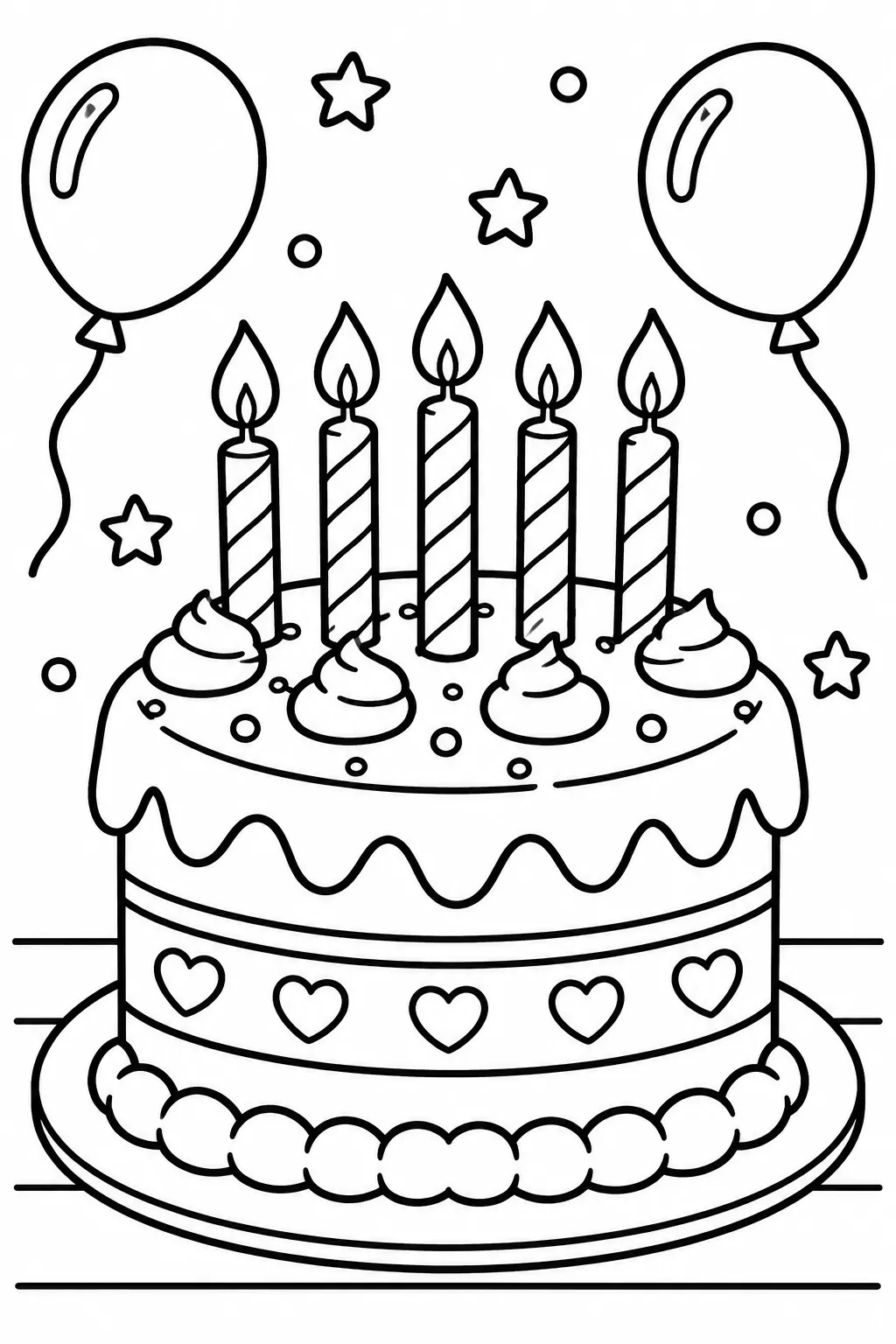 A birthday cake with candles coloring page