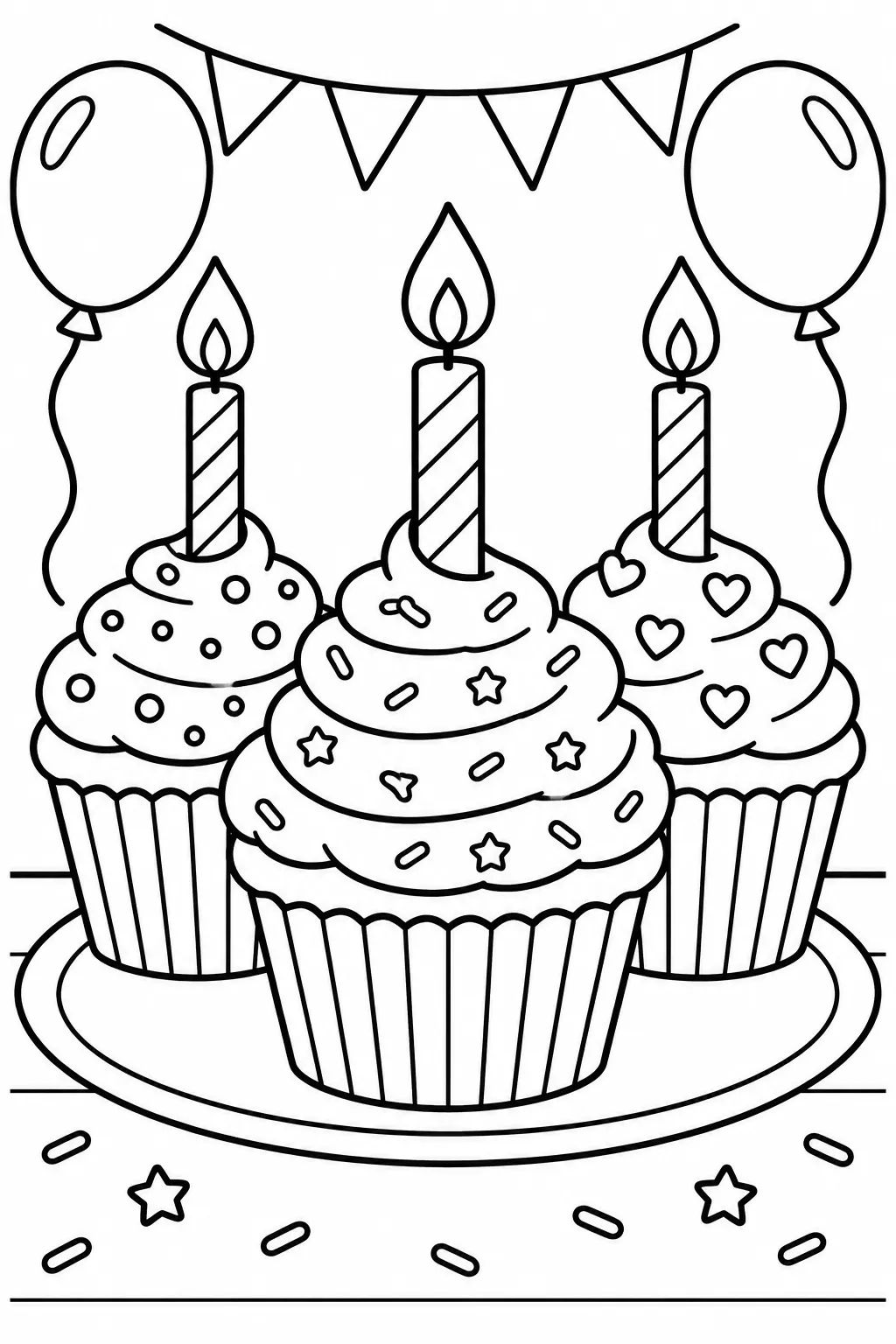 Cupcakes with candles coloring page