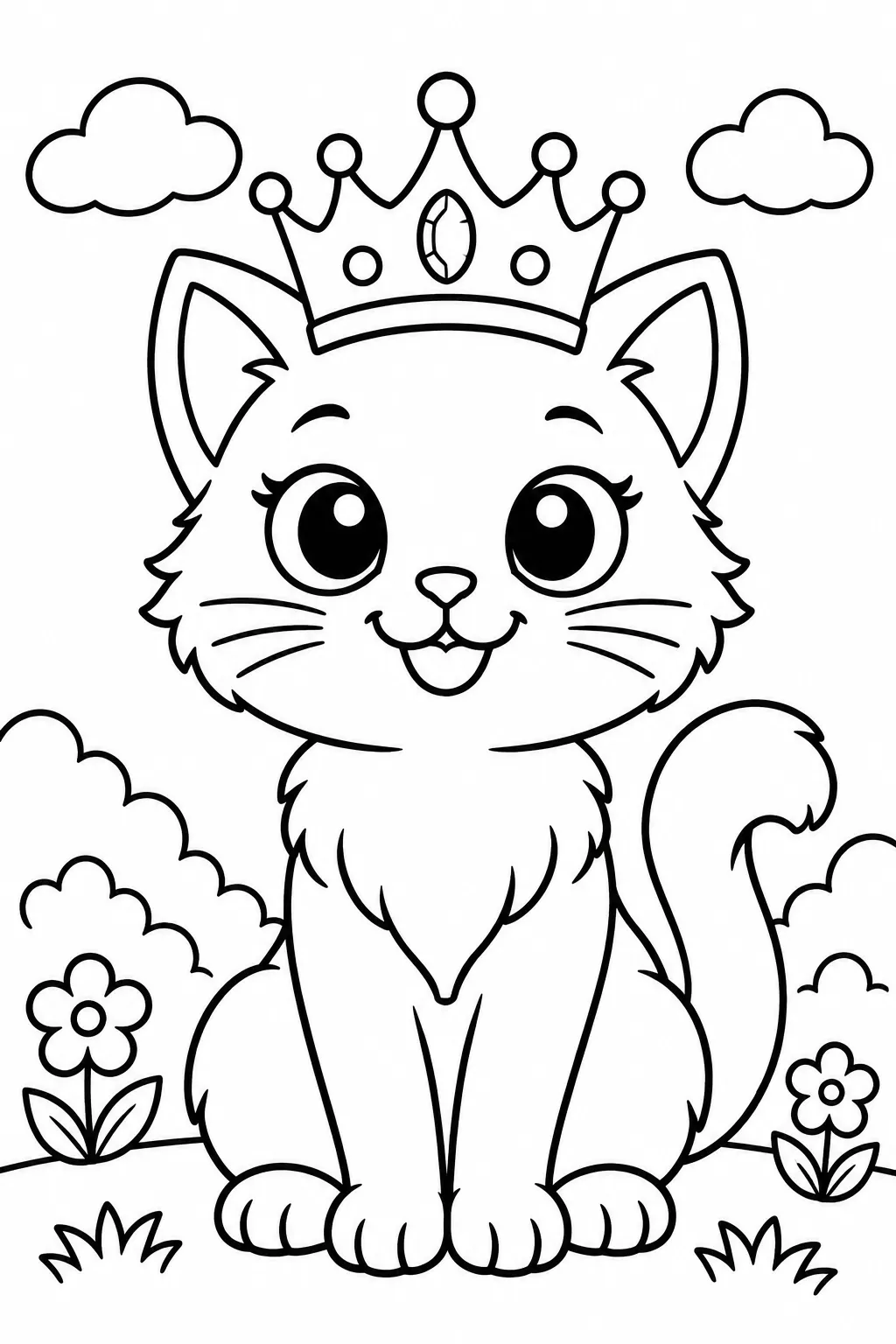 A cat wearing a crown coloring page