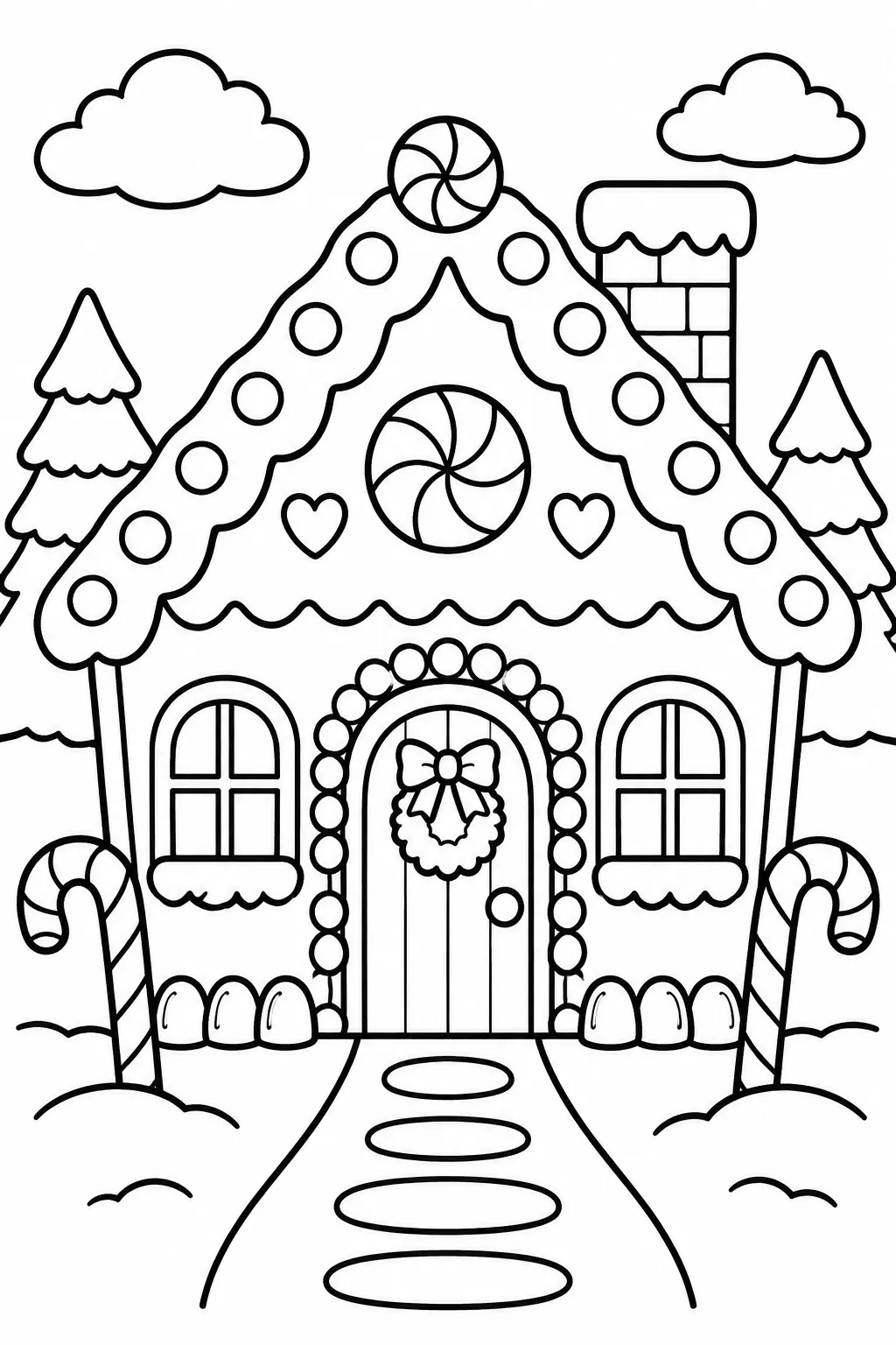 A gingerbread house coloring page
