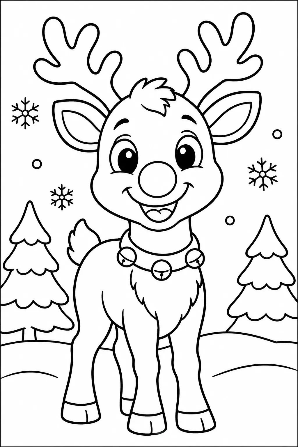 A reindeer with a red nose coloring page