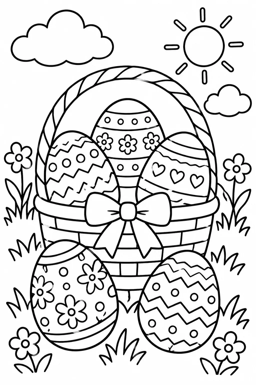 Decorated Easter eggs with patterns coloring page