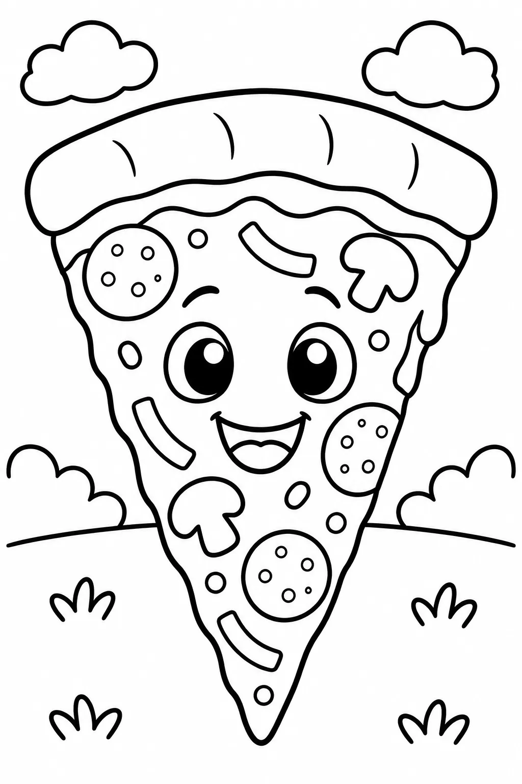 A smiling slice of pizza coloring page