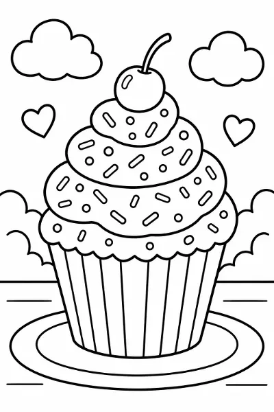 A cupcake with sprinkles coloring page