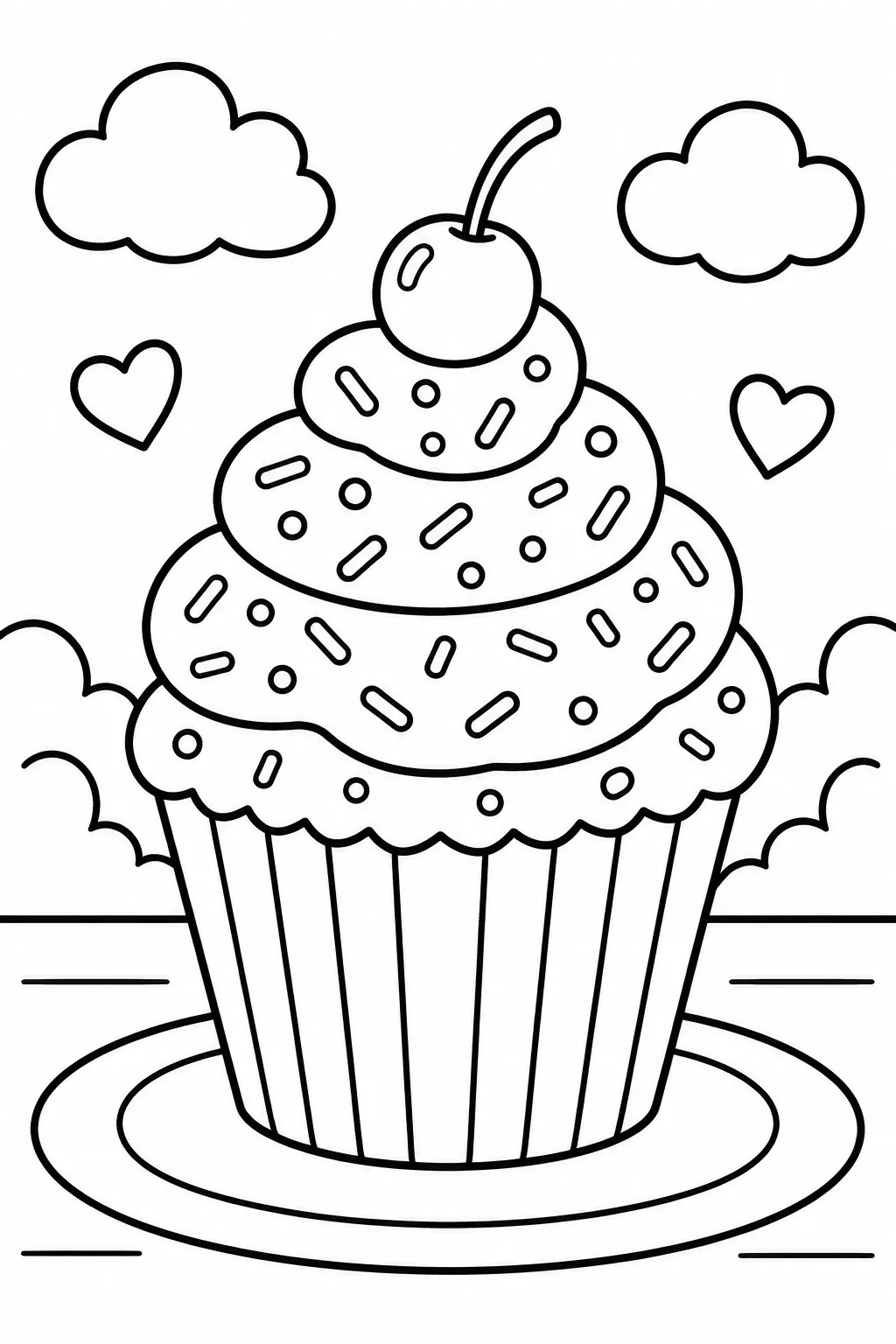 A cupcake with sprinkles coloring page
