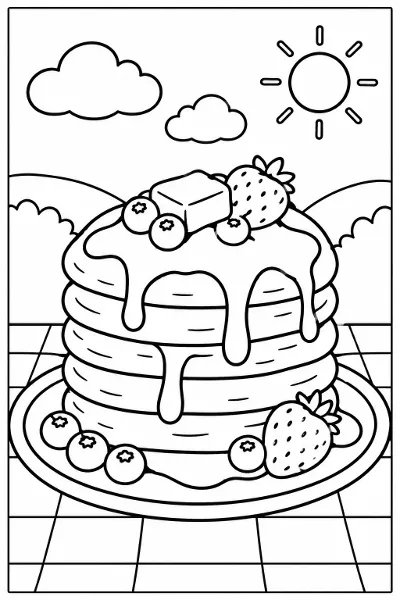 A stack of pancakes with syrup coloring page