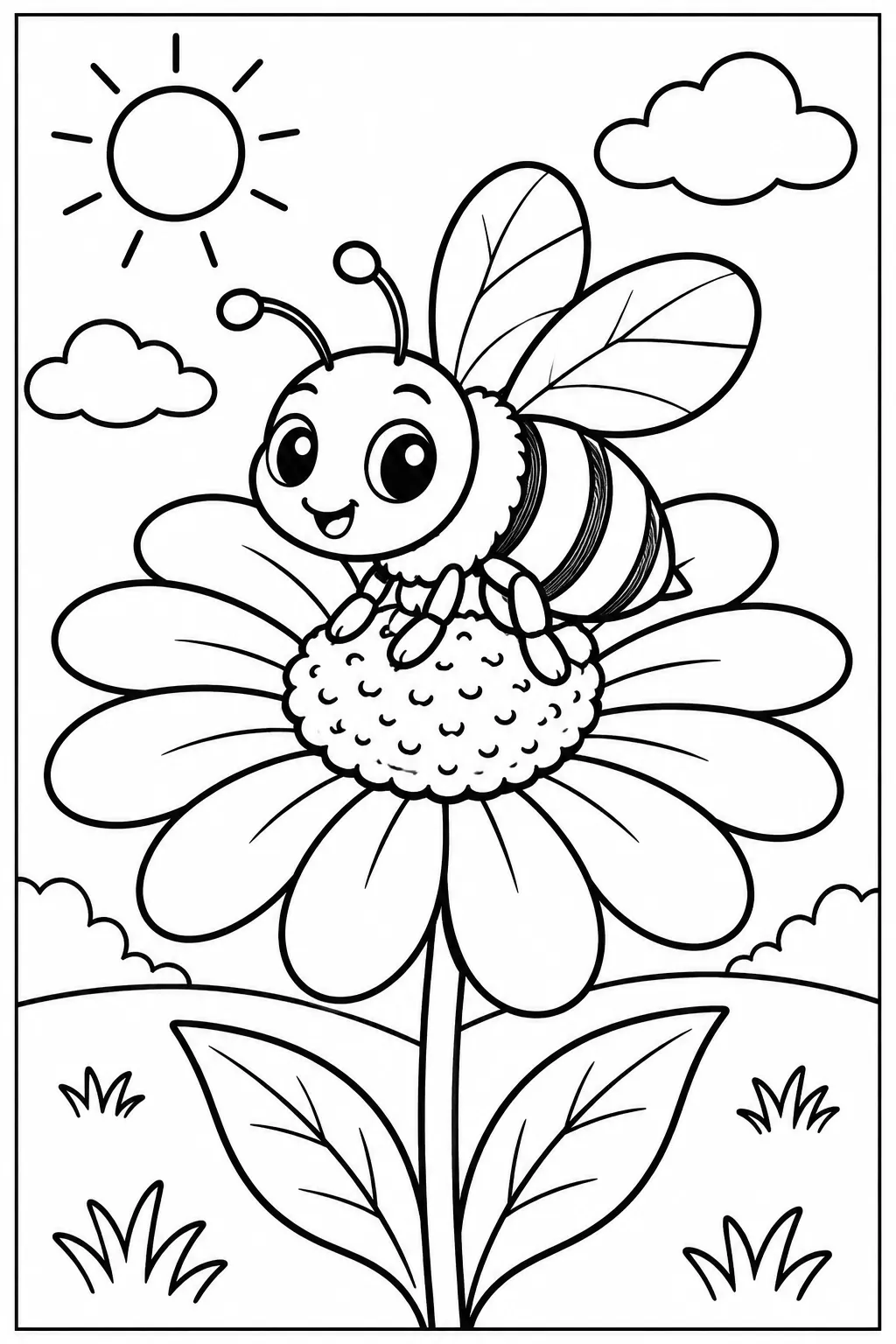 A bee on a daisy coloring page