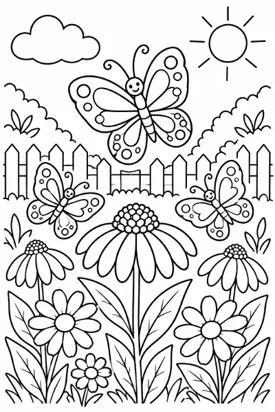 A butterfly garden coloring page