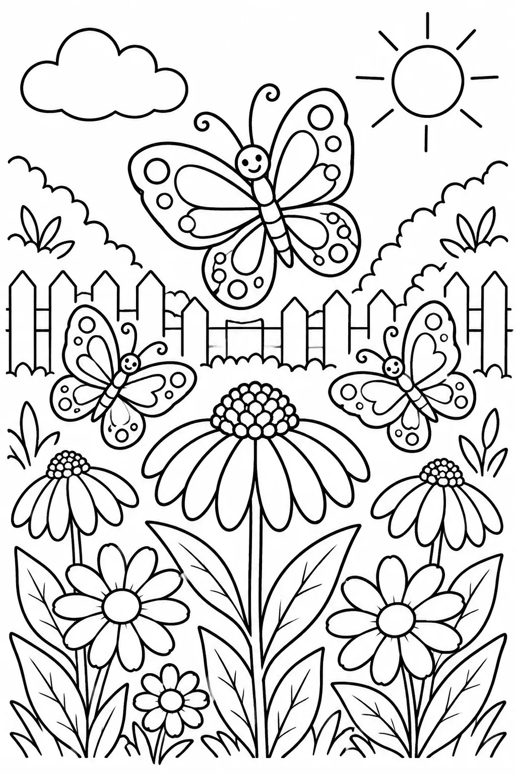 A butterfly garden coloring page