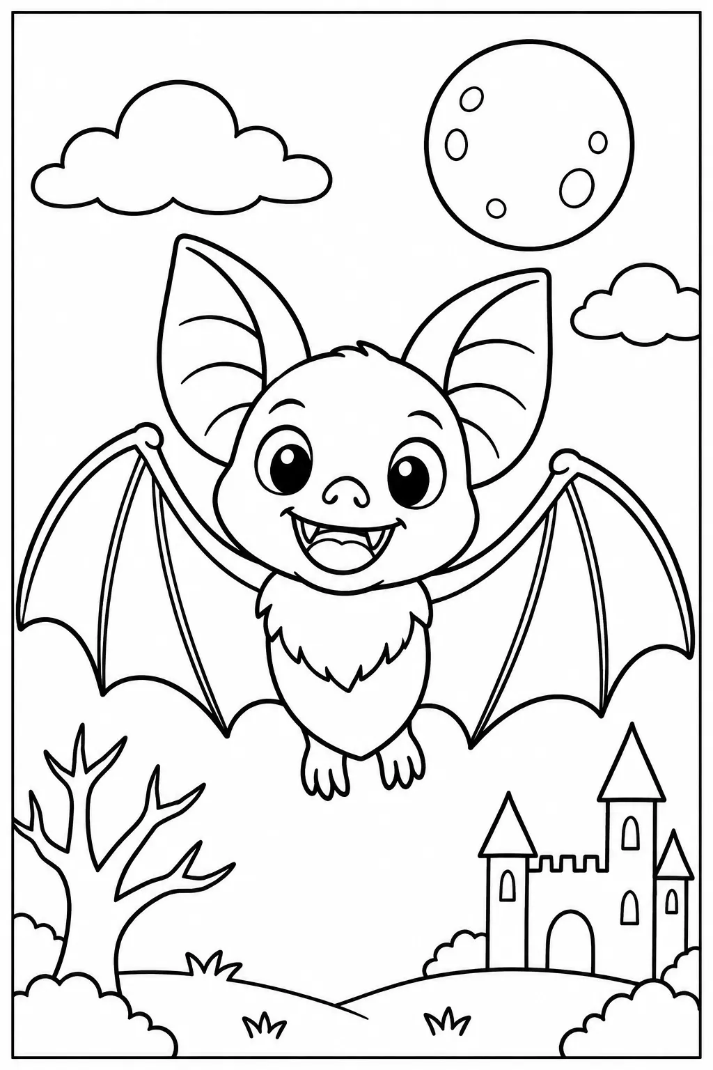 A smiling vampire bat coloring page