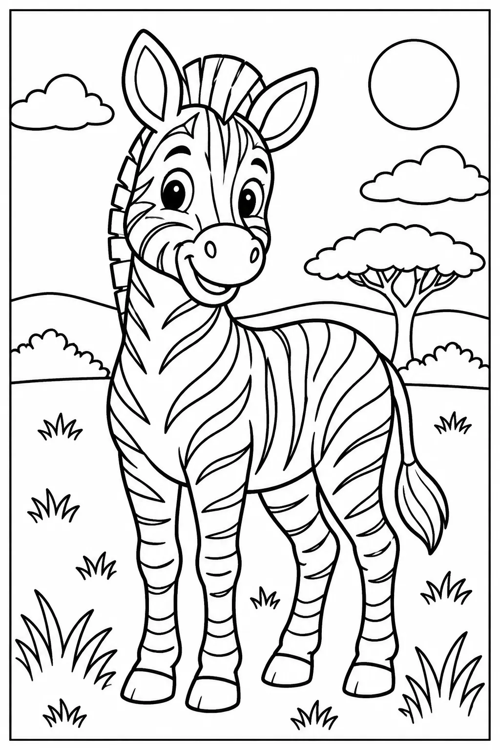 A zebra on the grassland coloring page