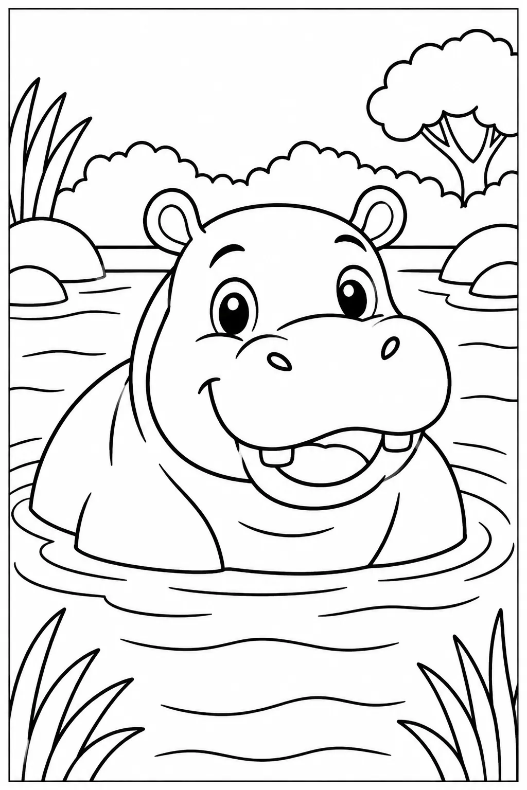 A hippo in the river coloring page