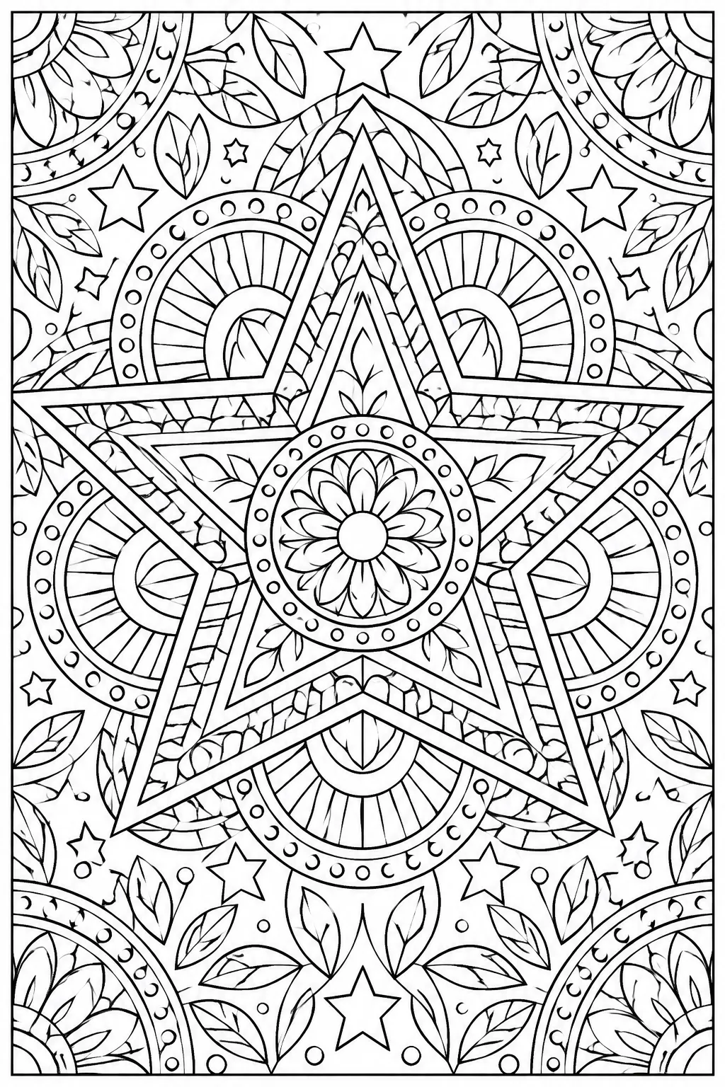 A star-shaped geometric mandala coloring page