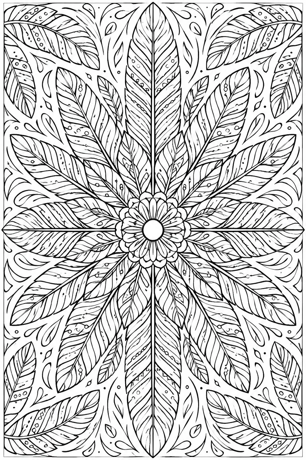 A mandala made of feathers coloring page