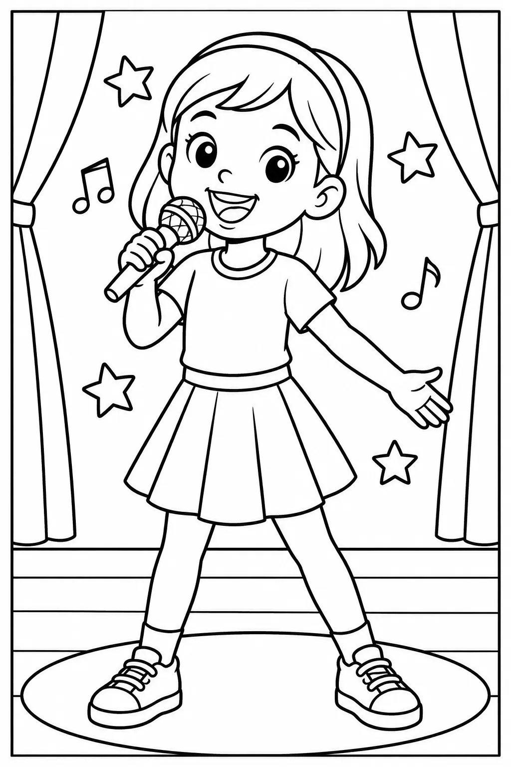 A kid singing into a microphone coloring page