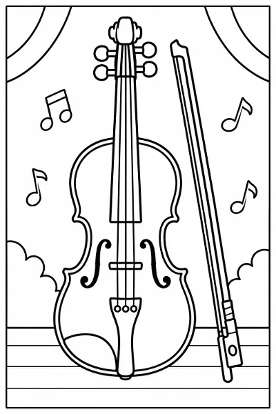 A violin and a bow coloring page