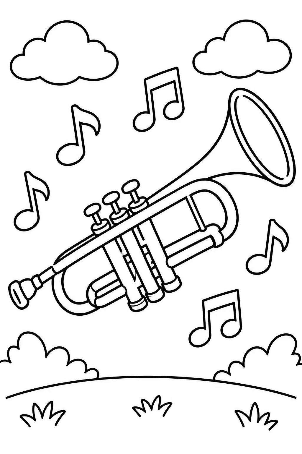 A trumpet with music notes coloring page