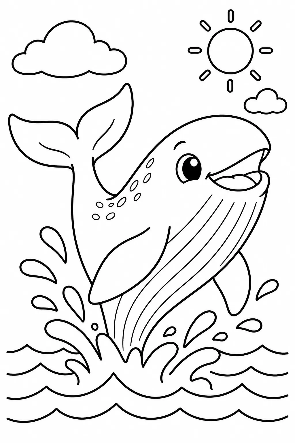 A whale jumping out of the waves coloring page