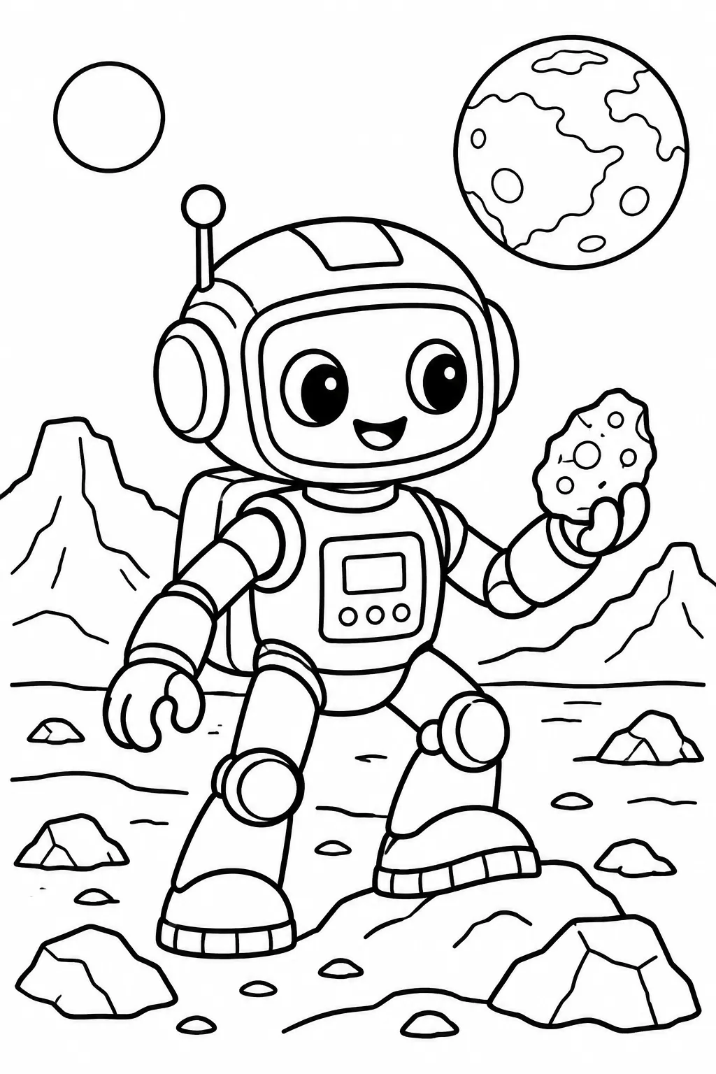 A robot exploring Mars coloring page