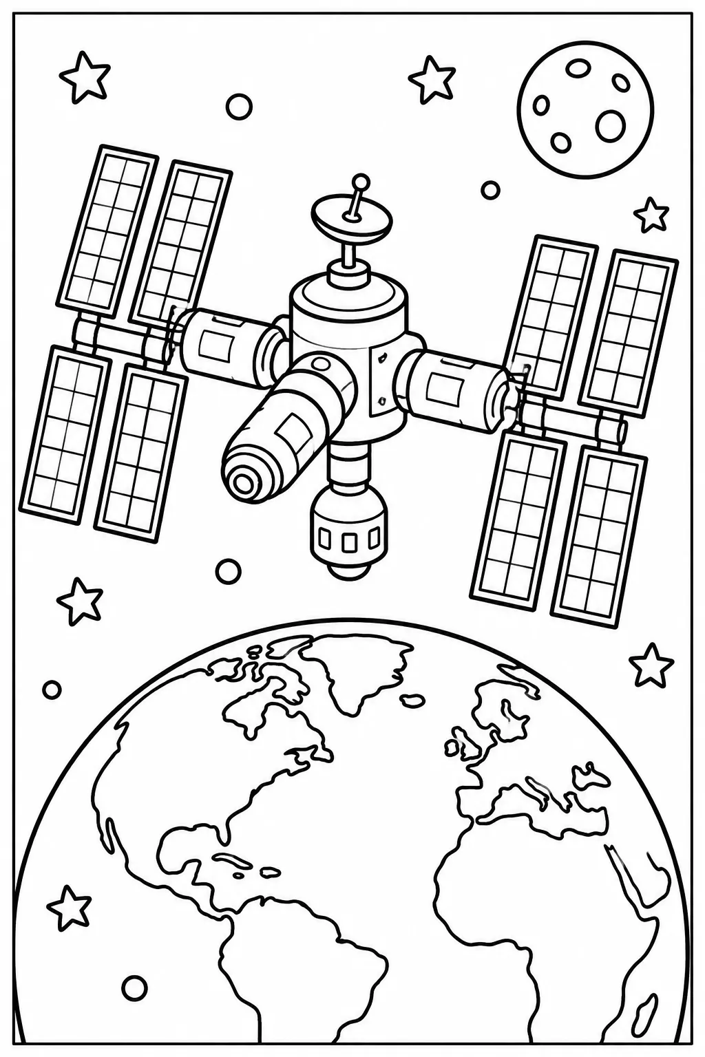 A space station orbiting Earth coloring page