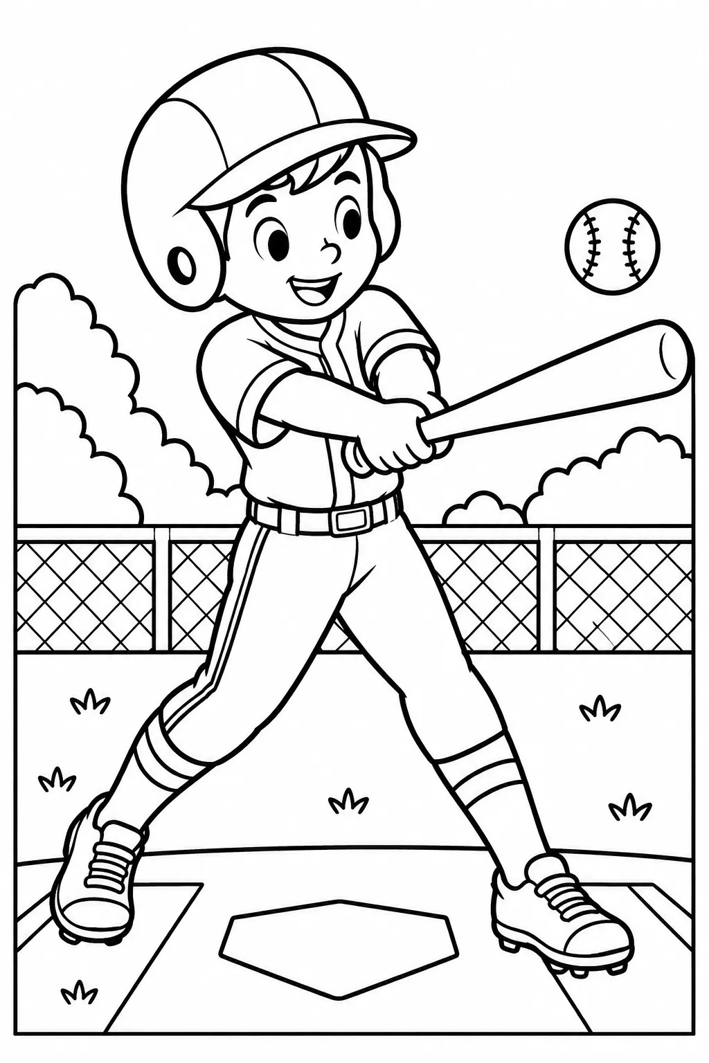 A baseball player swinging a bat coloring page