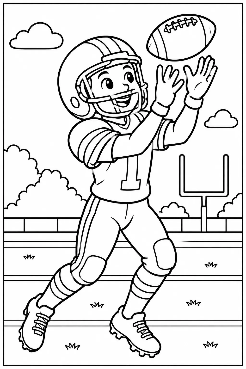 A football player catching the ball coloring page