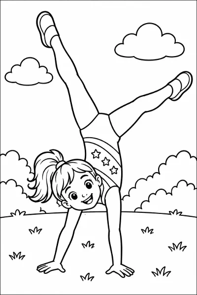 A gymnast doing a cartwheel coloring page