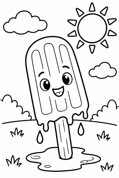 A popsicle melting in the sun coloring page