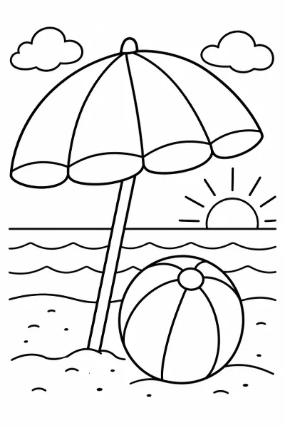 A beach umbrella and a beach ball coloring page