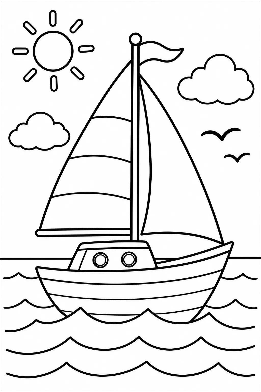 A sailboat on the sea coloring page
