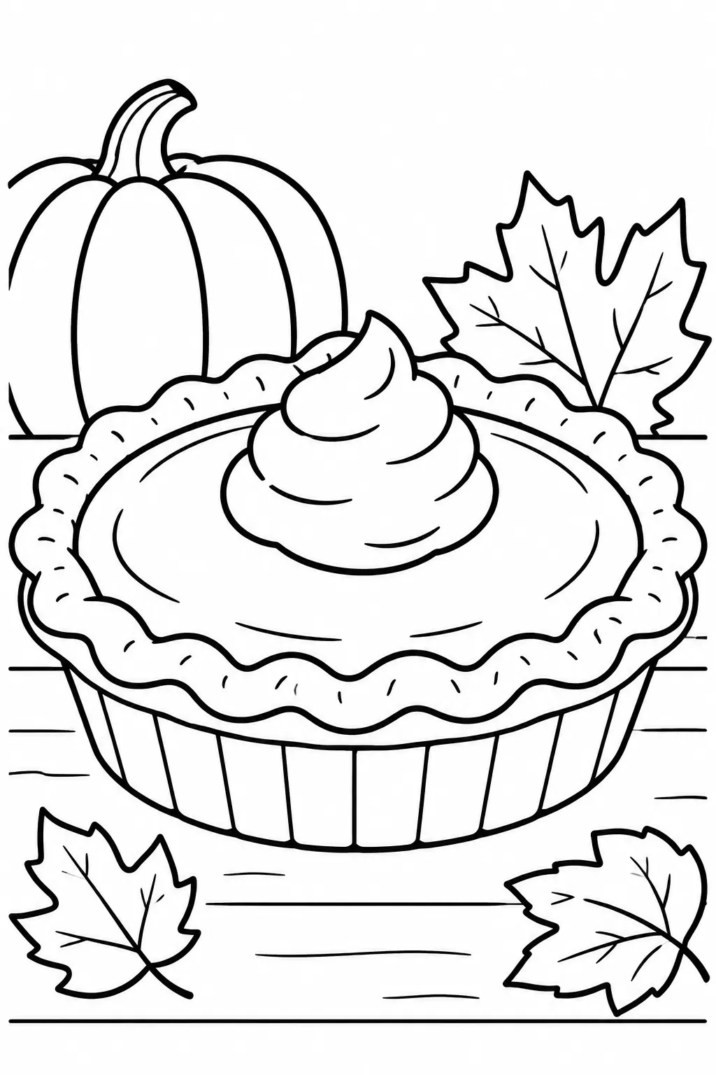 A pumpkin pie with whipped cream coloring page