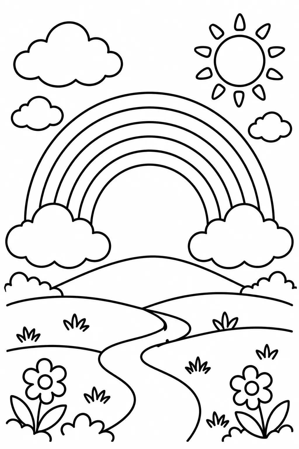 A rainbow over the hills coloring page