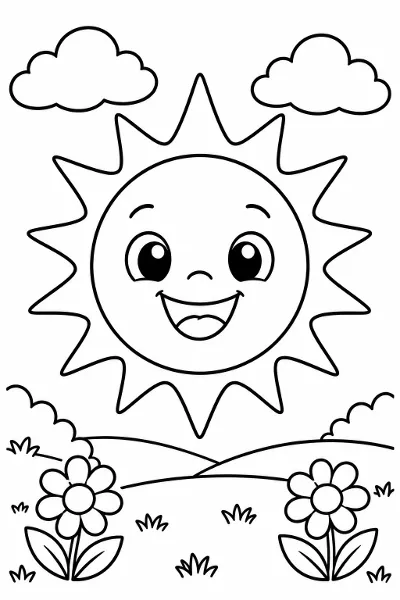 A smiling sun coloring page