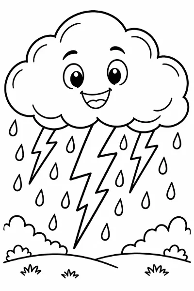 A thunderstorm cloud with lightning coloring page
