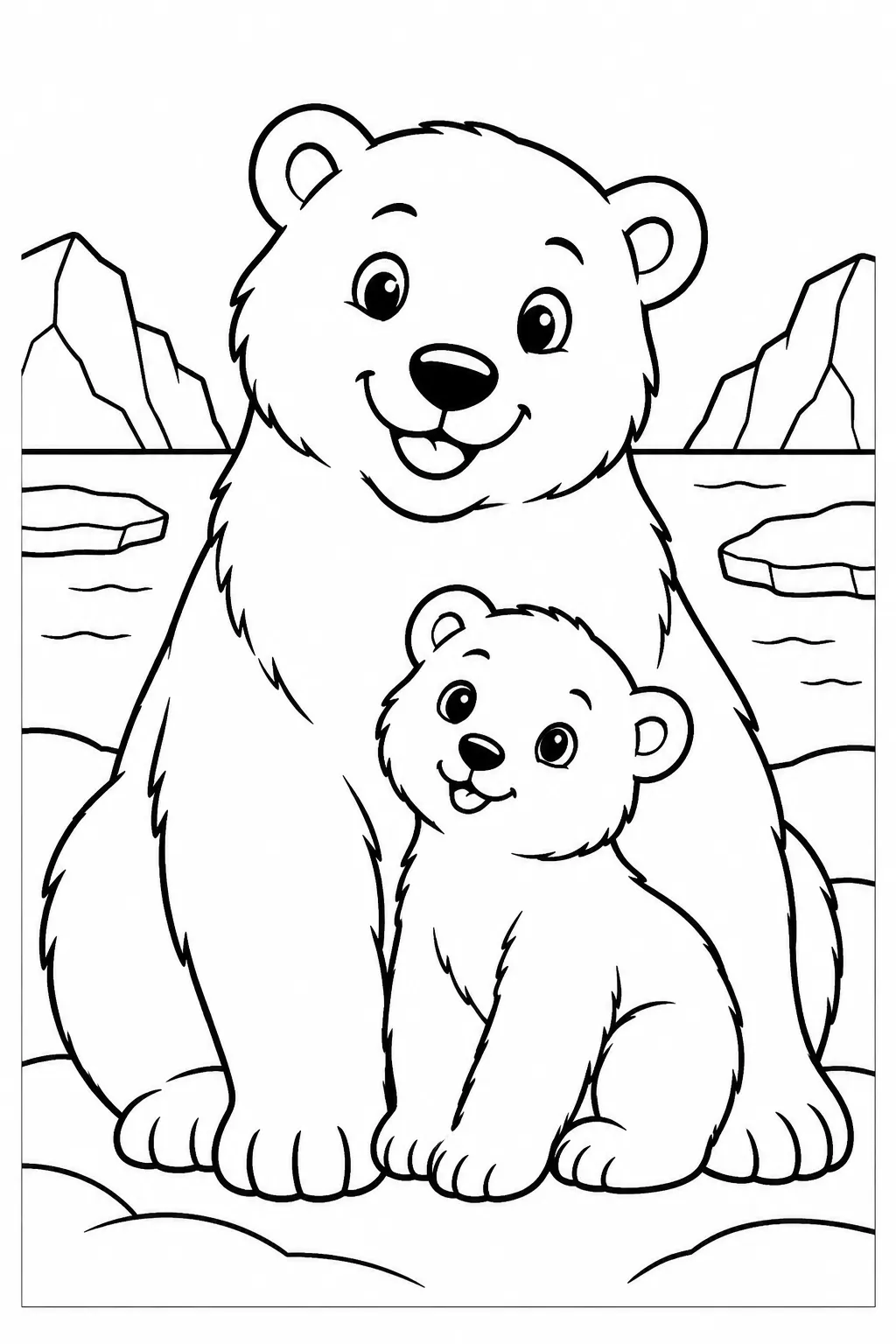 A polar bear and her cub coloring page